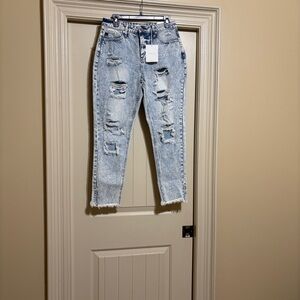 NWT Kancan Callie Lightwash Hogh Rise Ankle Skinny Distressed Denim Jeans